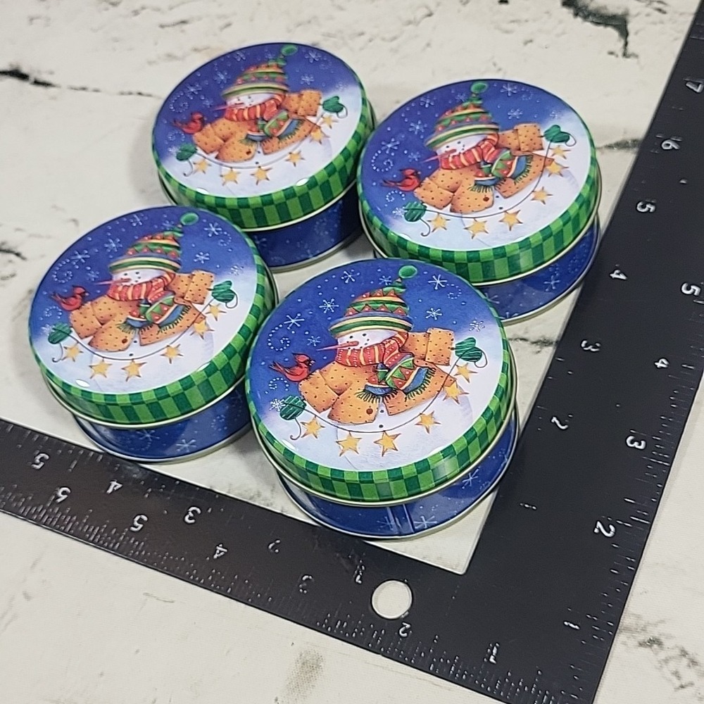 American Greetings Christmas Candle Tins Lot Of 4 Snowmen Peppermint Scent New - Picture 6 of 6